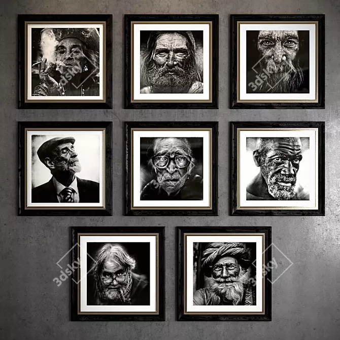 Elderly Portraits in Wooden Frame 3D model image 2