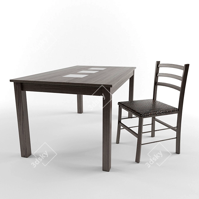 Modern Wood and Glass Dining Set 3D model image 2
