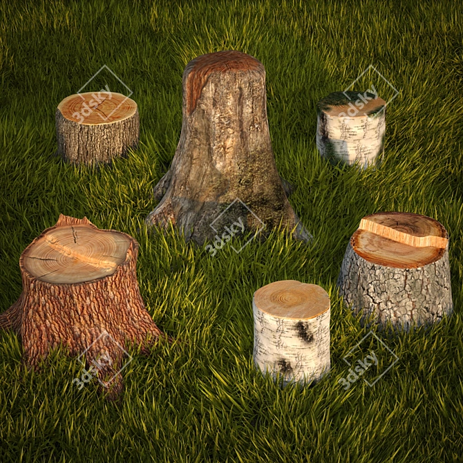 Natural Stump Collection & Lush Grass 3D model image 2