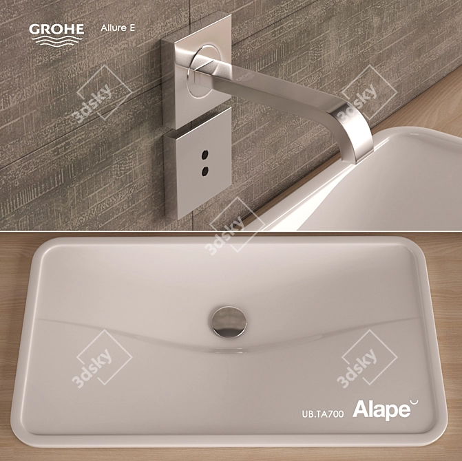 Modern Washbasin & Infrared Mixer 3D model image 2