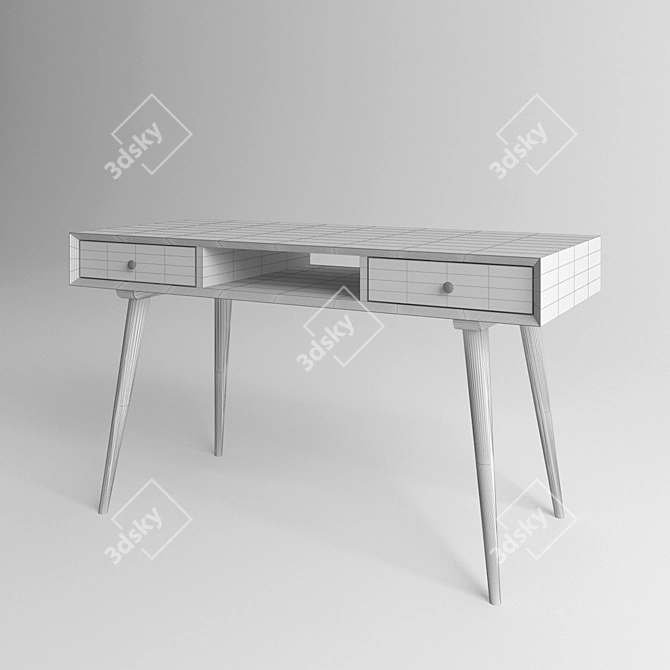 Rustic Oak Writing Desk 3D model image 2