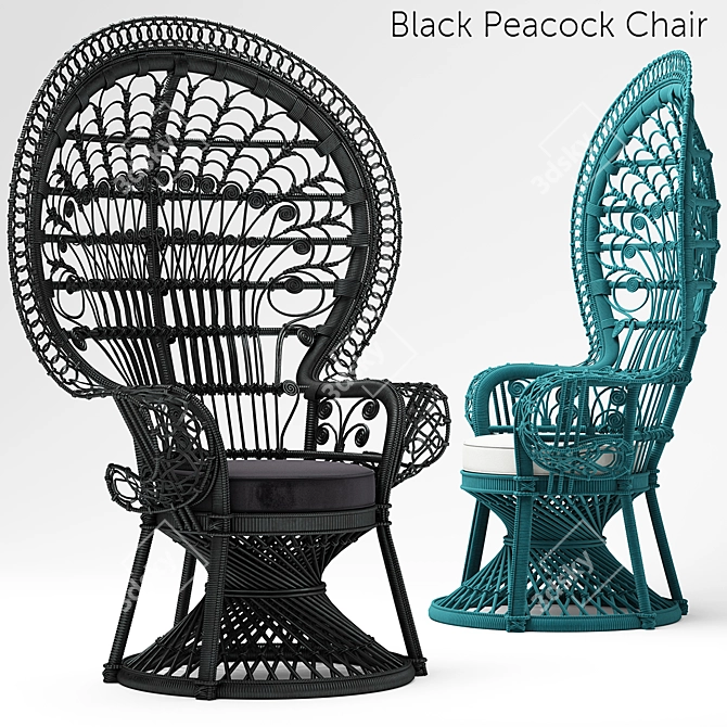 Black Peacock Chair: A Luxurious Addition to Your Home 3D model image 3