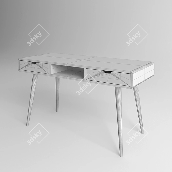 Solid Oak Writing Desk 3D model image 2