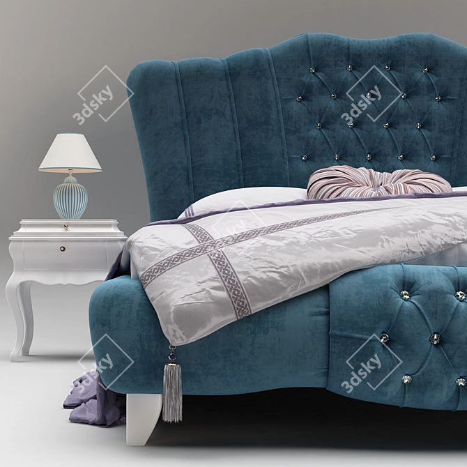 Luxury Blue Velvet Bed Set 3D model image 2