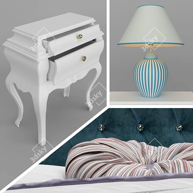 Luxury Blue Velvet Bed Set 3D model image 3