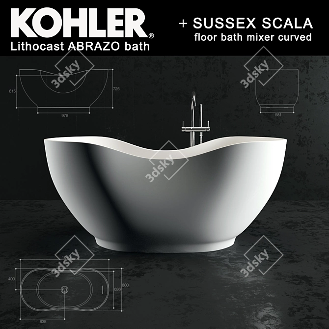 Kohler Abrazo Scala: Elegant Curved Bath Mixer 3D model image 1