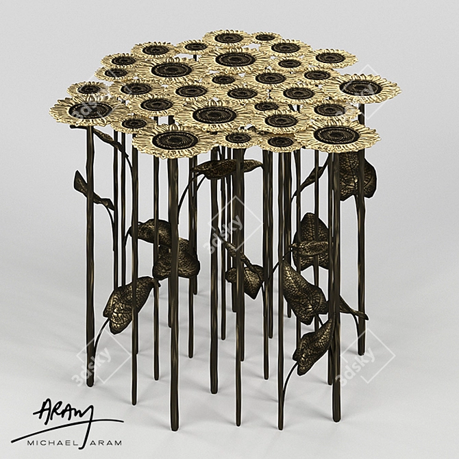 Sunflower-inspired Brass Accent Table 3D model image 1