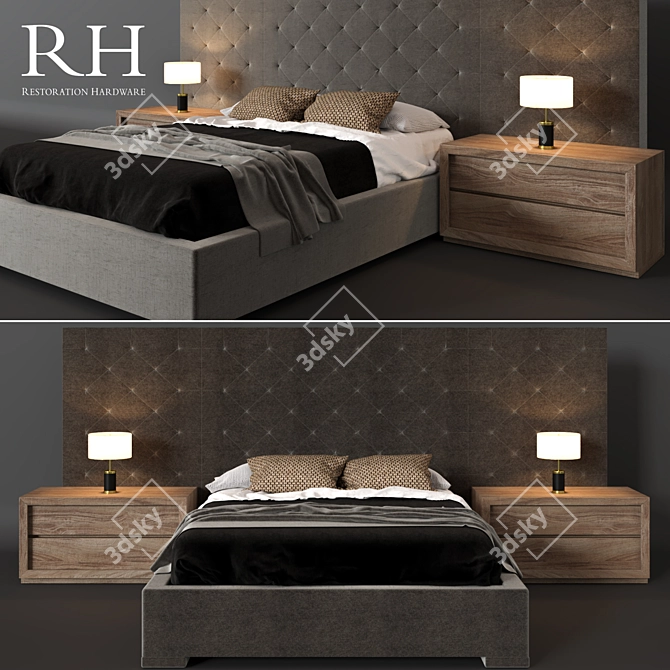 RH Modern Diamond-Tufted Panel Bed 3D model image 1