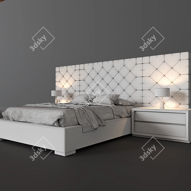 RH Modern Diamond-Tufted Panel Bed 3D model image 3