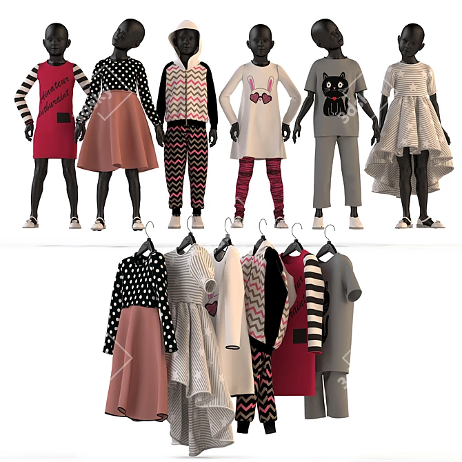 Kids Clothing Display Set - Mannequins & Hangers 3D model image 1