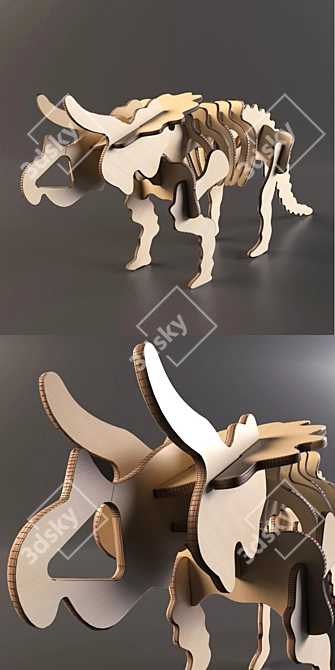 Title: Wooden Triceratops Model Kit 3D model image 3