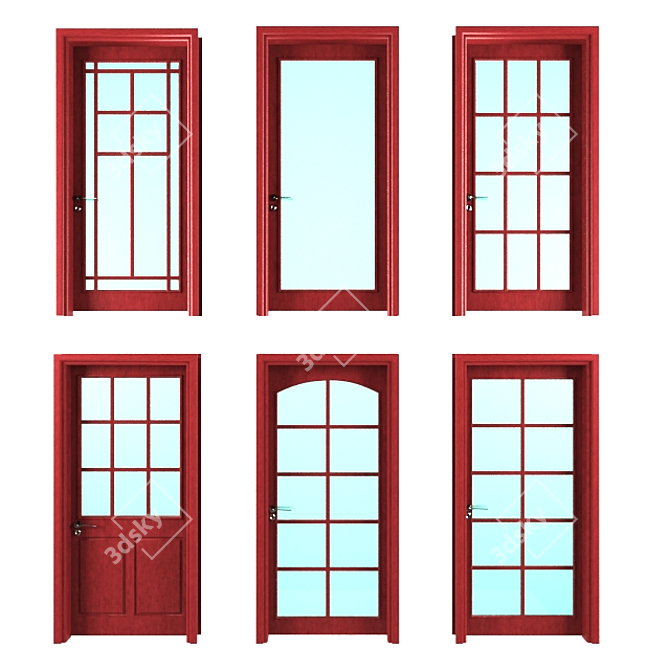 Six Pane Glass Wood Doors 3D model image 2