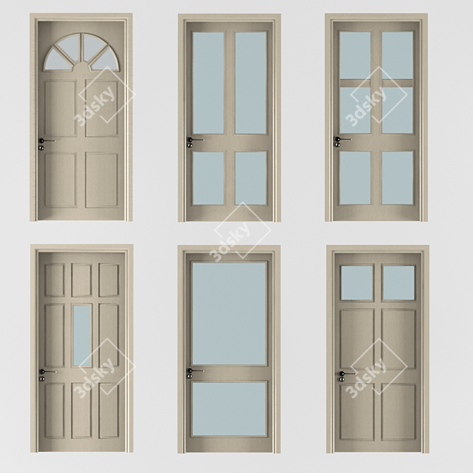 Beige Wood Doors with Pane Glass 3D model image 1