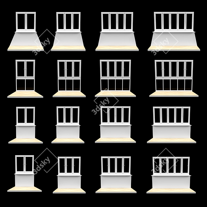 Modern Balcony Windows Set 3D model image 1