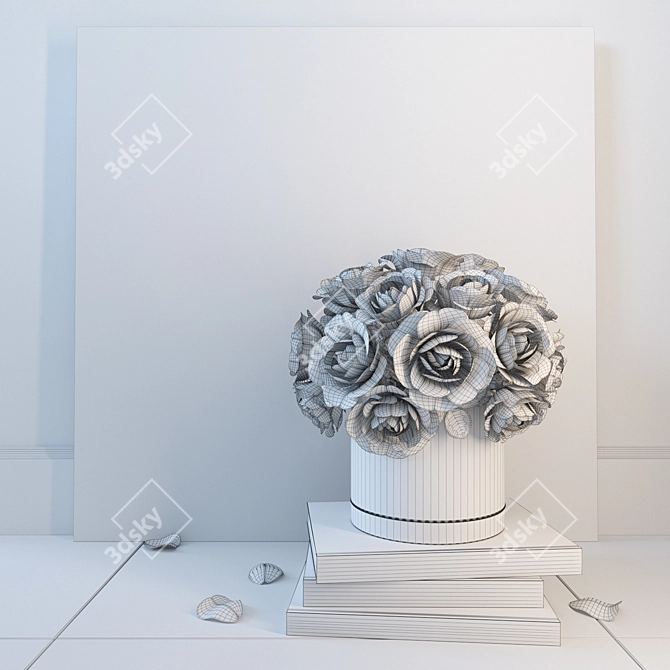 Elegant White Rose Decor Set 3D model image 2