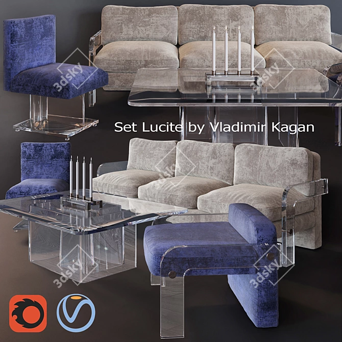 Vladimir Kagan Lucite Set 3D model image 1