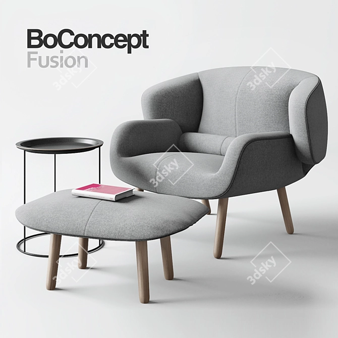 Modern Fusion Set: Chair, Footrest, Table 3D model image 1