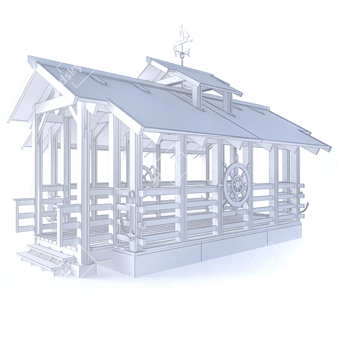 Cozy Wooden Gazebo with Weather Vane 3D model image 3