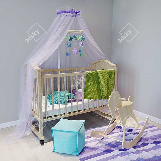 Baby Cot with Canopy & Mobile 3D model image 1