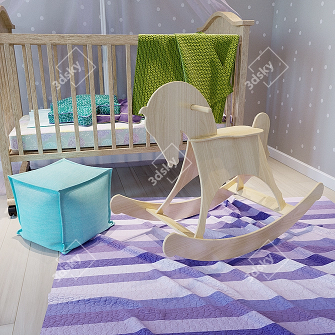 Baby Cot with Canopy & Mobile 3D model image 2