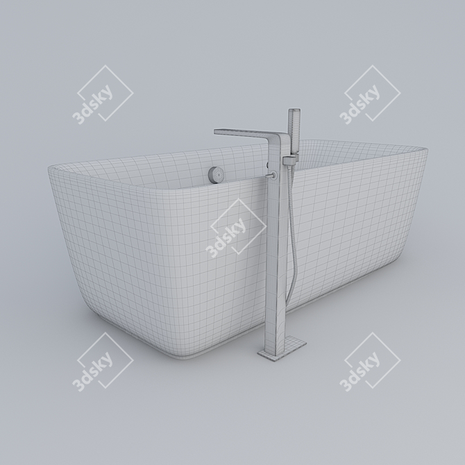 Luxury Bath Tub with Floor Mounted Faucet 3D model image 3