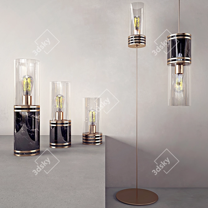 Modern Stone & Metal Lighting 3D model image 1