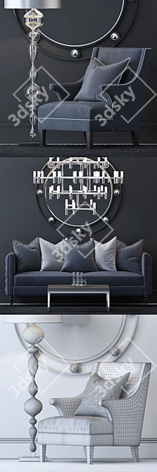 Elegant 4-Piece Furniture Set: Sofa, Chair, Table, Console 3D model image 2