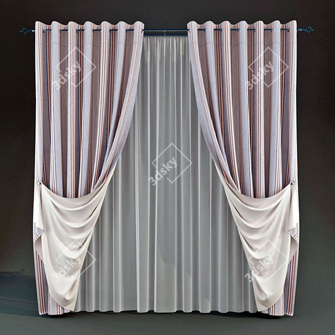 Elegant Grommet Drapes 3D model image 1