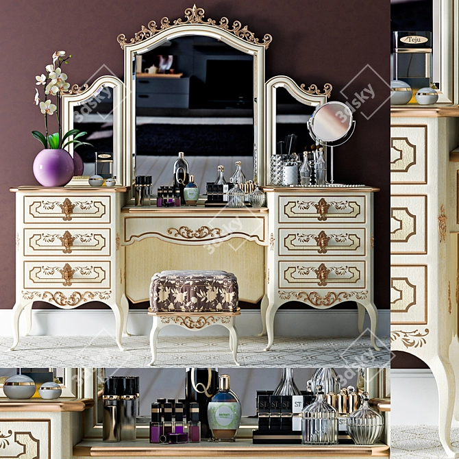 Modern Vanity Table with Mirror 3D model image 1