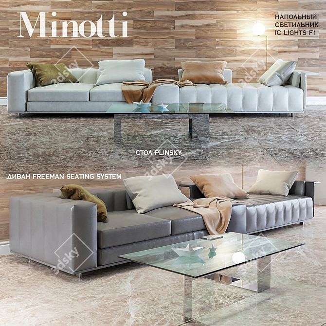 Modern Sofa with Two Options + Stylish Lamp 3D model image 2