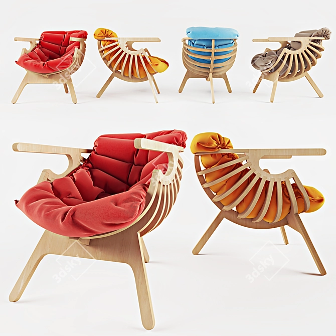 Cozy Curve: Finnish Plywood Designer Armchair 3D model image 1