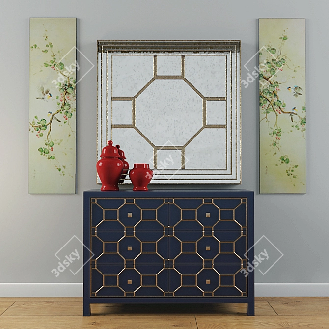  "Artevaluce" Chest Console in Blue (Includes Mirror and Panels) 3D model image 1