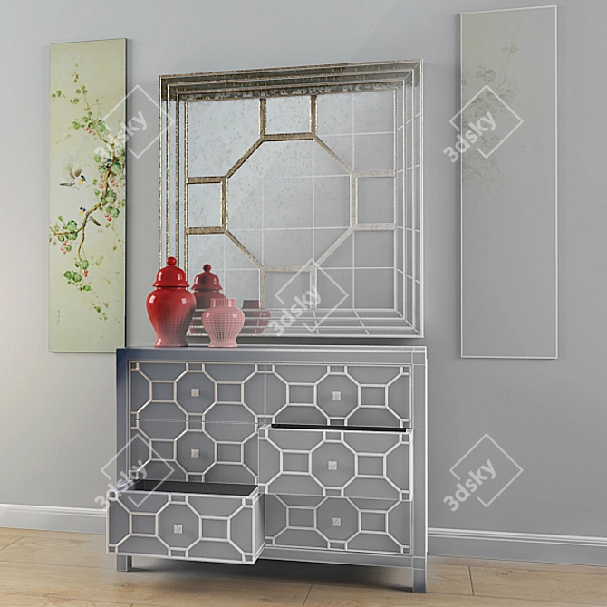  "Artevaluce" Chest Console in Blue (Includes Mirror and Panels) 3D model image 3