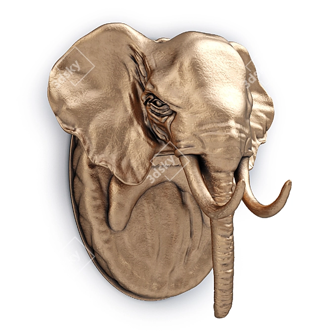 Golden Elephant Head Wall Decor 3D model image 2