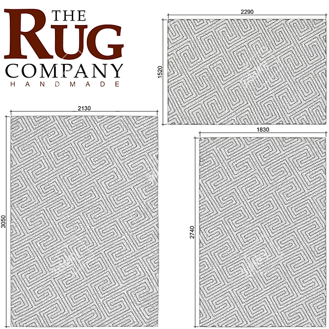 Sleek Slate Shag Rug Set 3D model image 3