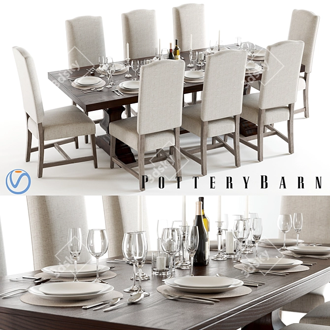 Pottery Barn Banks and Ashton: Stylish Dining Set 3D model image 1