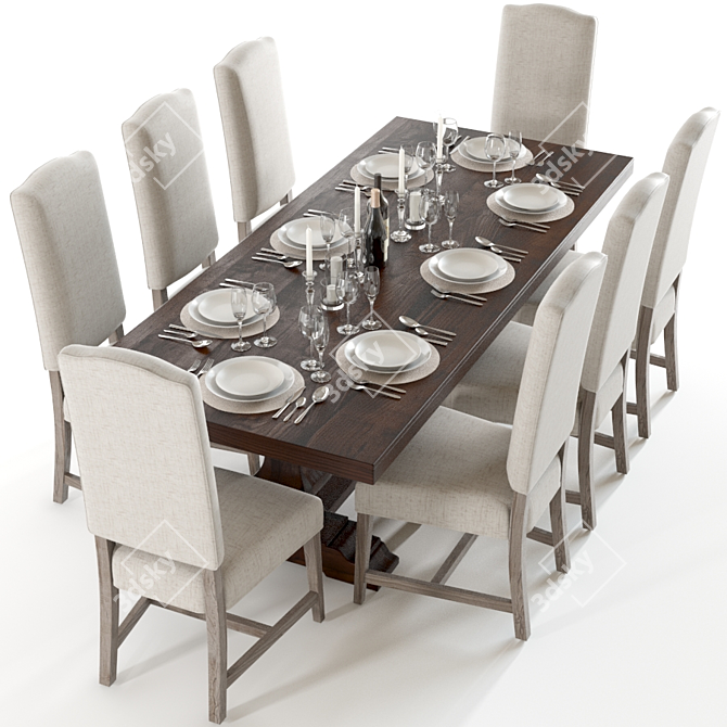 Pottery Barn Banks and Ashton: Stylish Dining Set 3D model image 2