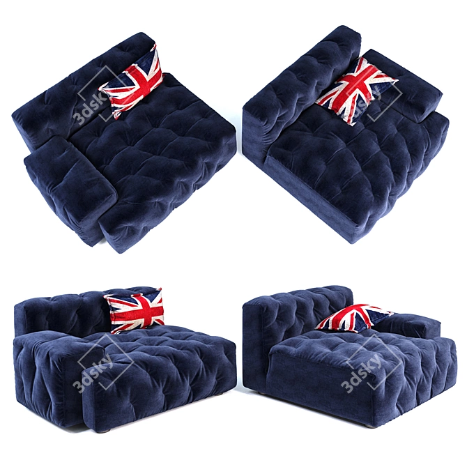 Luxury Pincushion Sectional Sofa 3D model image 2