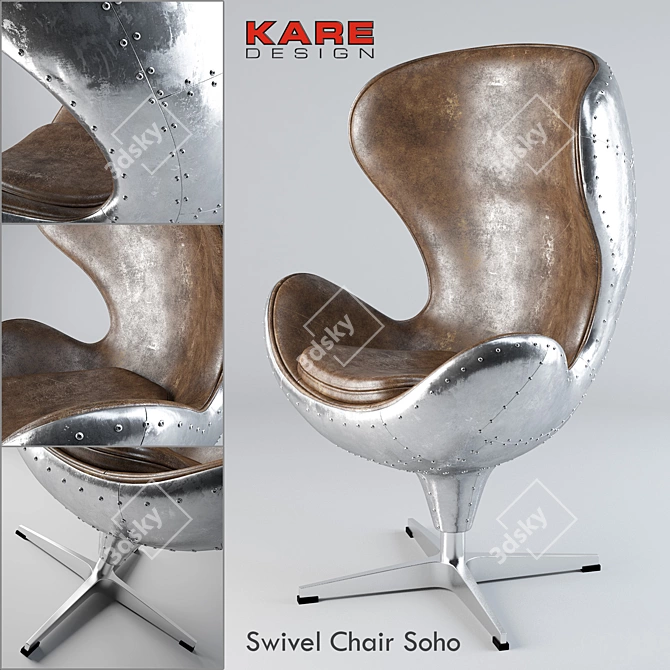 Vintage Leather Swivel Chair 3D model image 1