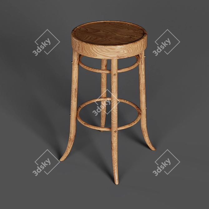 Rustic Wooden Bar Stool 3D model image 1