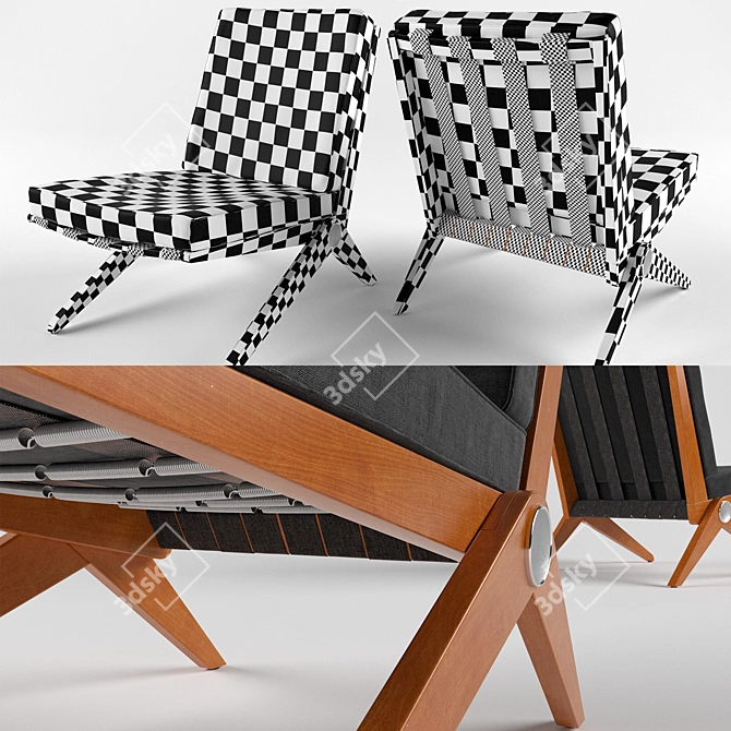 Scissors Frame Mid-Century Chair 3D model image 2