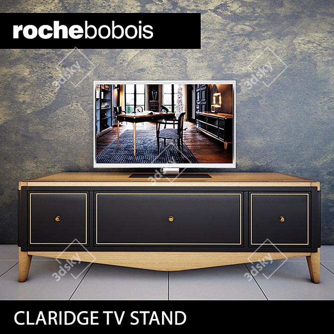 Elegant Claridge TV Unit: Solid Cherry Wood 3D model image 1