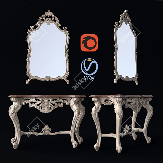Elegant Console with Mirror 3D model image 1