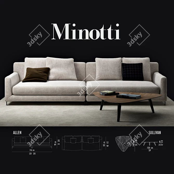 - Modern elegance: Minotti Allen Sofa & Sullivan Table
- Sleek sophistication: Minotti Allen Sofa & Sullivan Table
-  3D model image 1