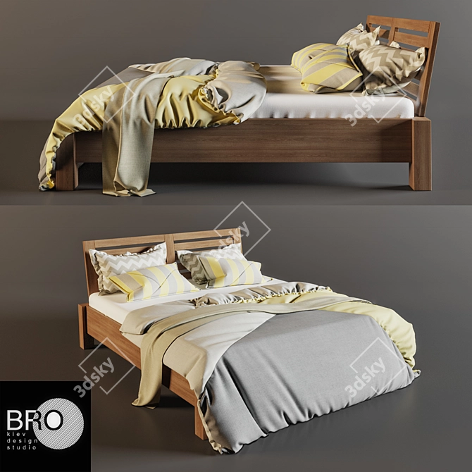 Solid Oak Bed - 1800x2000mm Mattress - Retopology Textile 3D model image 1