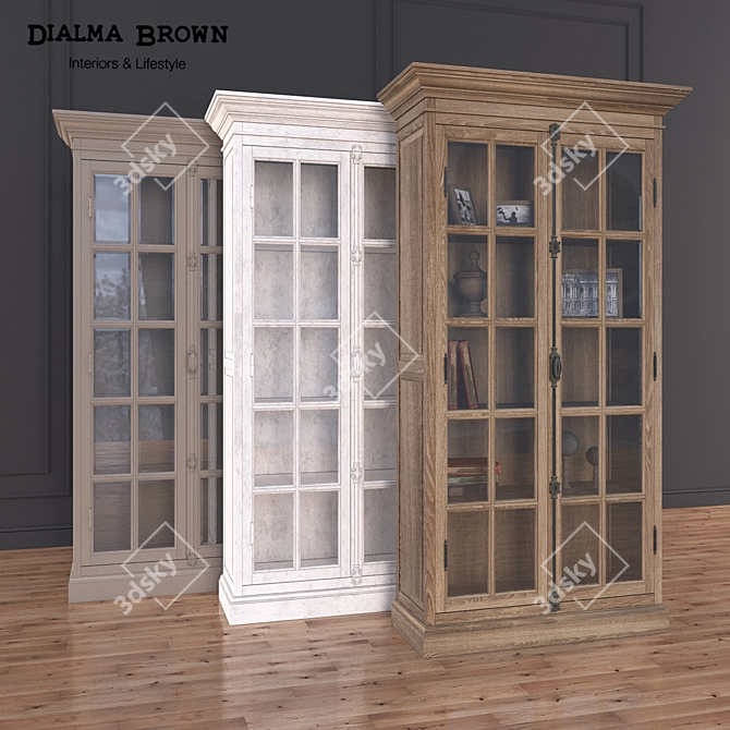 Elegant Glass Cabinet with Three Colors - Includes Decor 3D model image 1