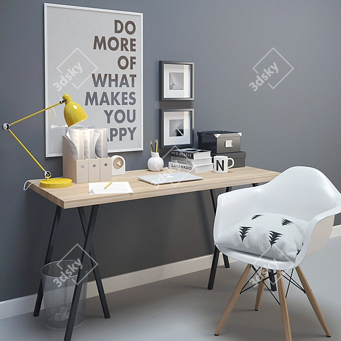 Sleek Desk & Decor Set 3D model image 2