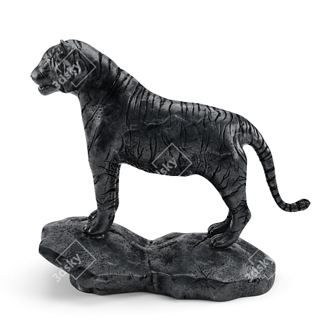  Majestic Black Marble Tiger Sculpture 3D model image 2