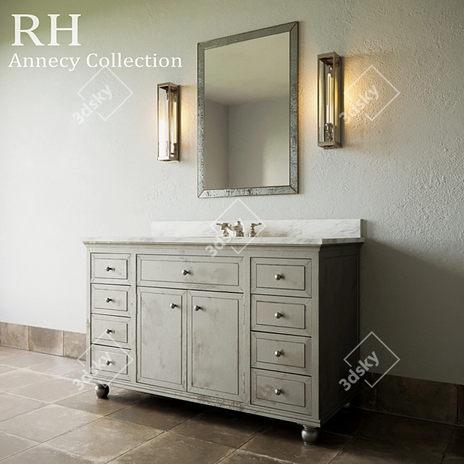 Vintage Metal-Wrapped Bathroom Vanity 3D model image 2