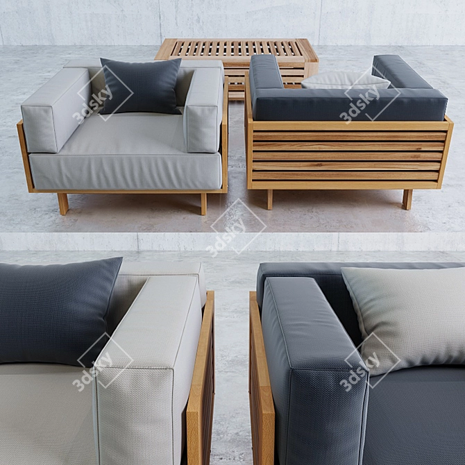 Falsterbo Lounge Set: Chair & Large Table 3D model image 3